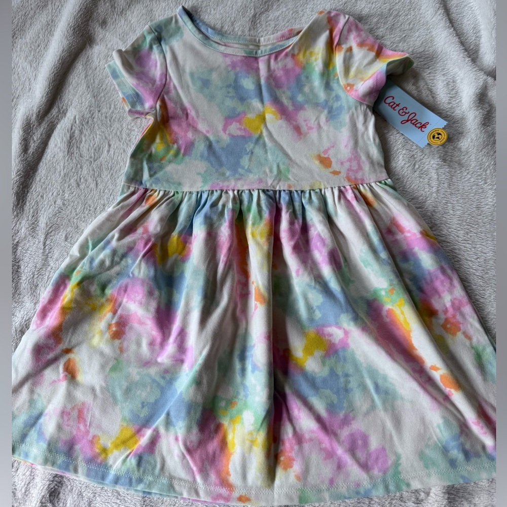 Cat & Jack Girls' Pastel Tie-Dye Short Sleeve Dress